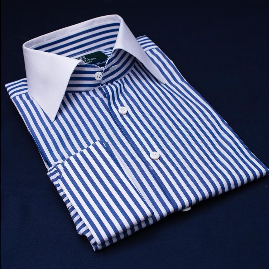 Blue Striped Bankers Shirt with white contrast