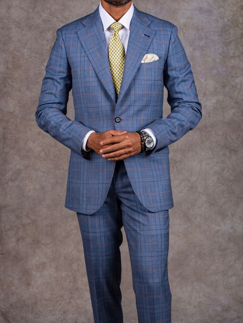 Steel Blue Windowpane Glen Checks Two Piece Suit