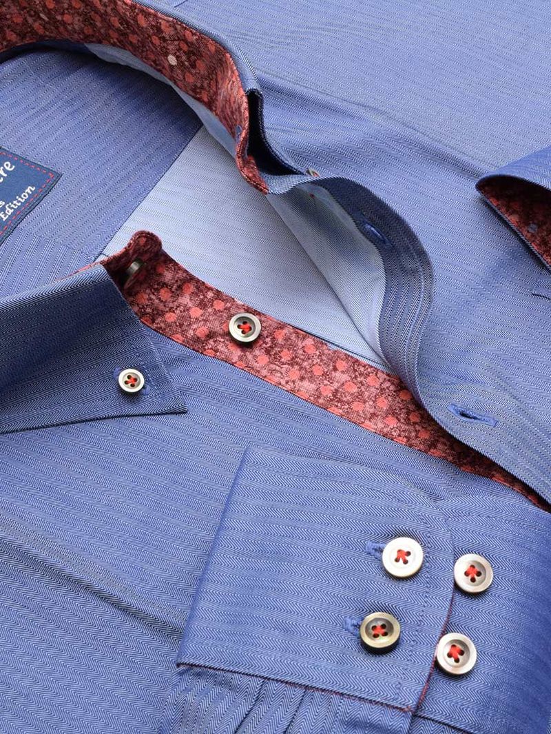 Blue Herringbone Linen Shirt