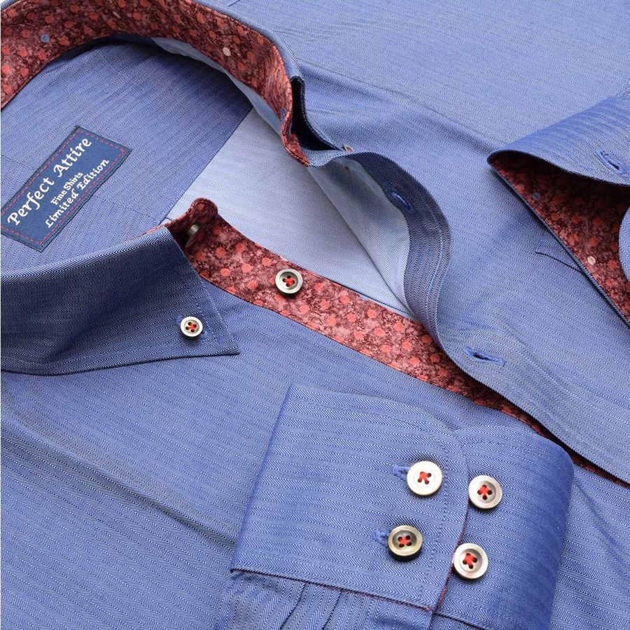 Blue Herringbone Linen Shirt
