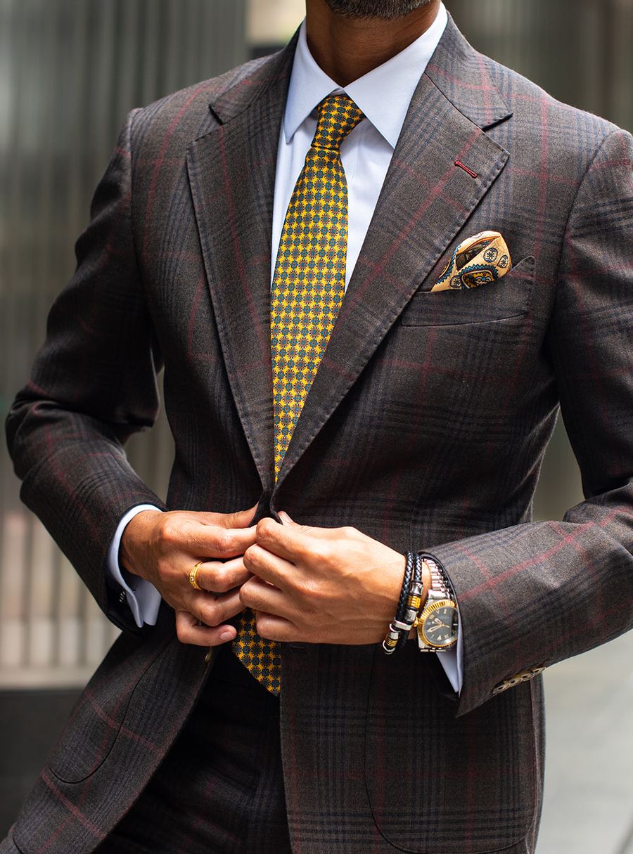 Brown Checks Three Piece Suit