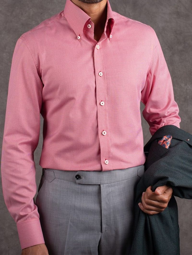 Red Houndstooth subtle textured shirt