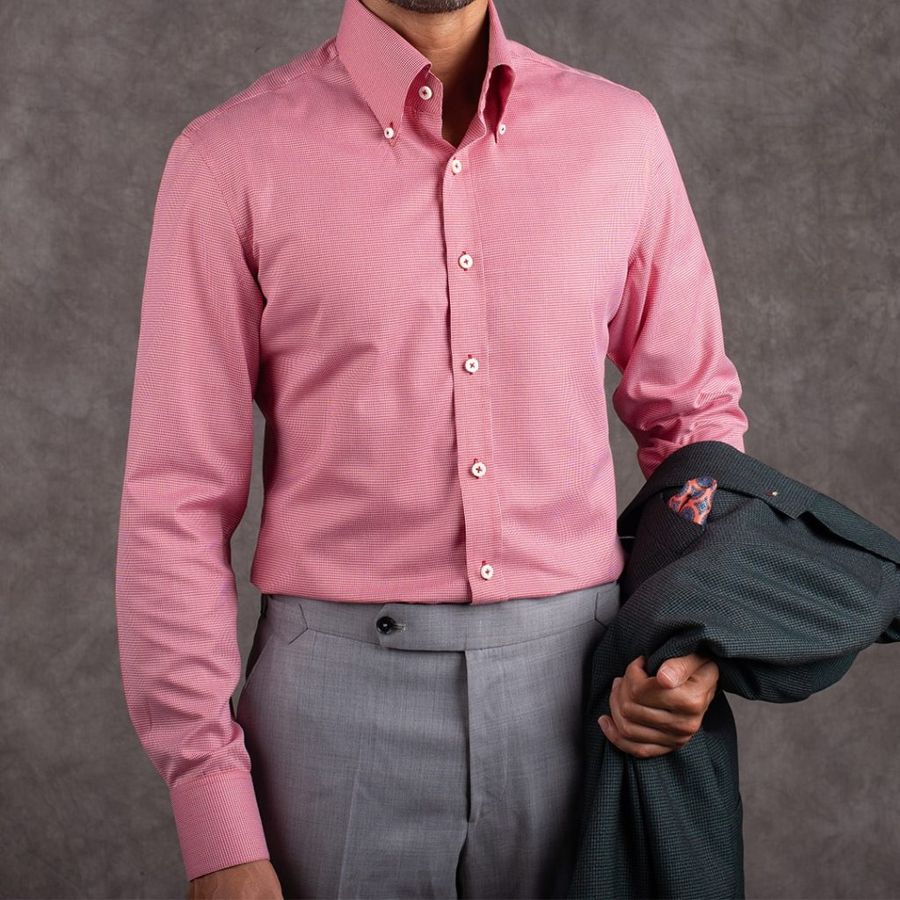 Red Houndstooth subtle textured shirt