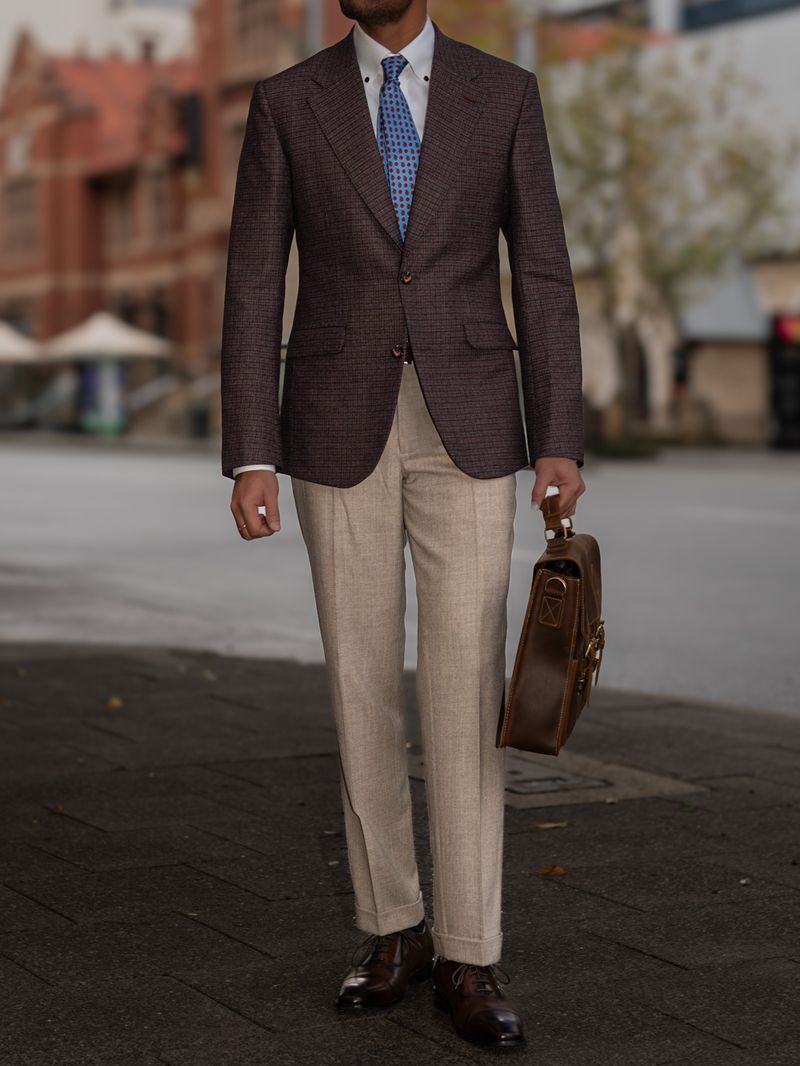 Dark Red Houndstooth Flannel Blazer