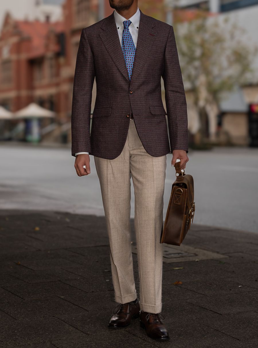Dark Red Houndstooth Flannel Blazer