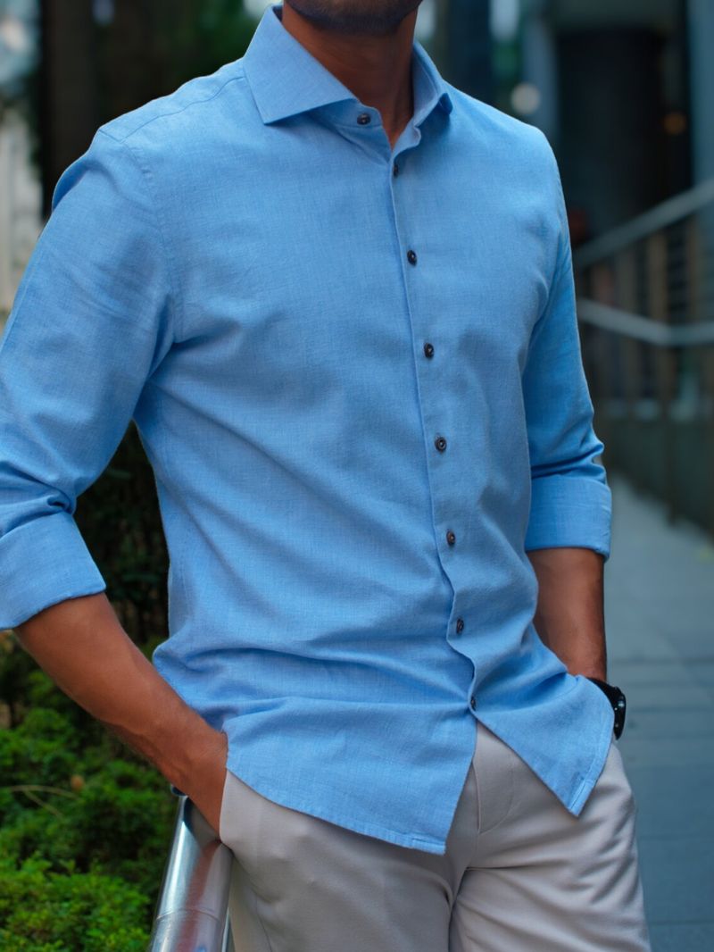 Light Blue Melange Cotton Casual Shirt