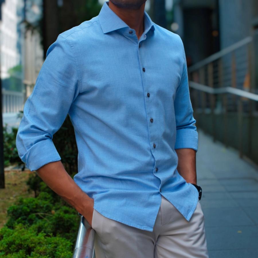 Light Blue Melange Cotton Casual Shirt