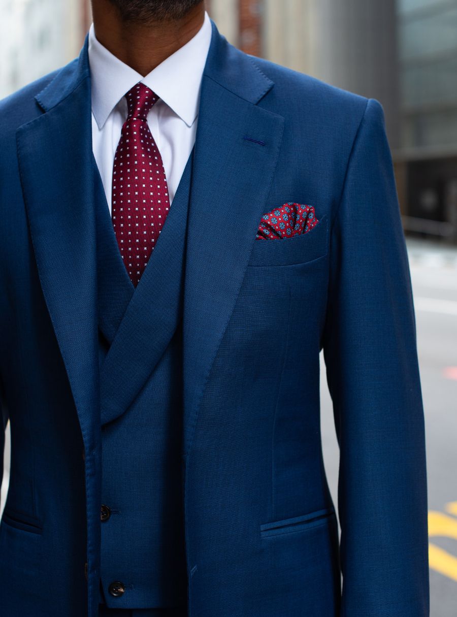 Mid Blue Sharkskin Three Piece Suit