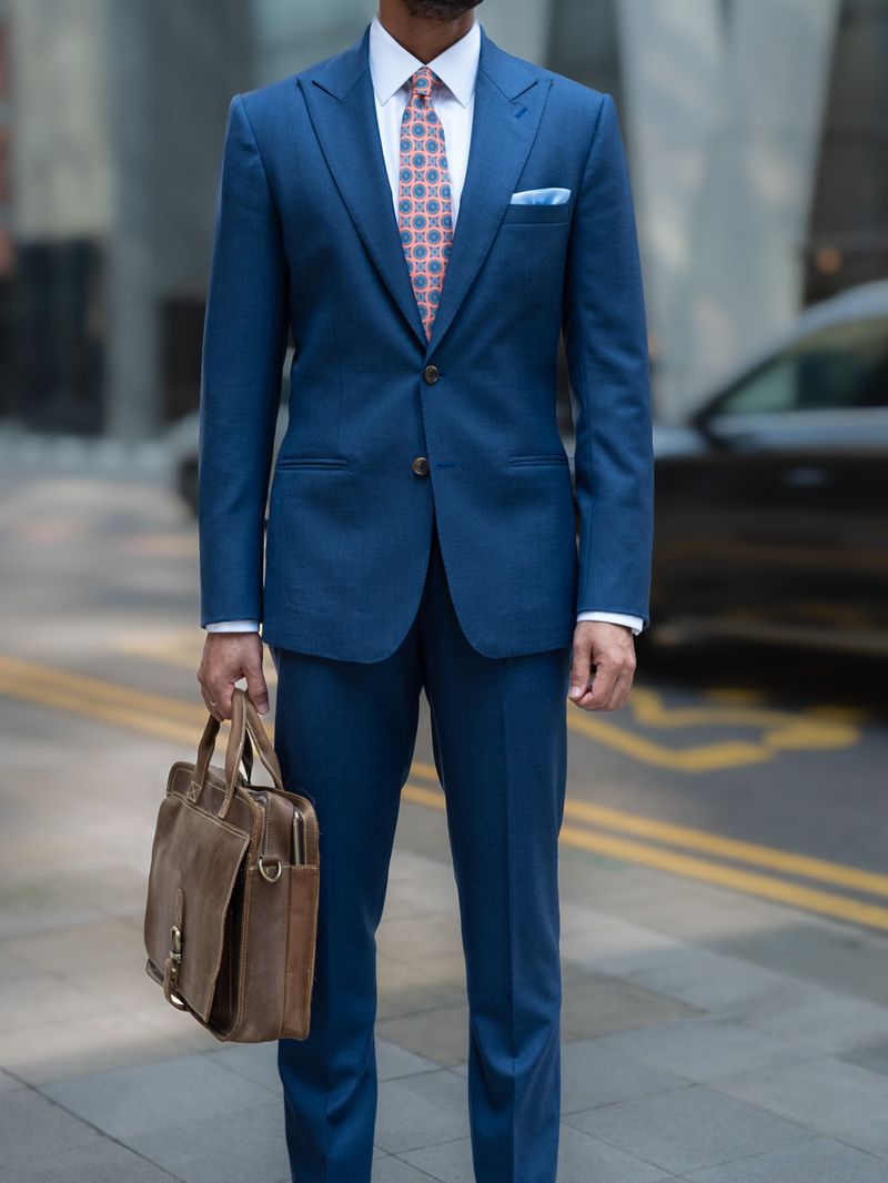 Medium Blue Stretch Textured Two Piece Suit