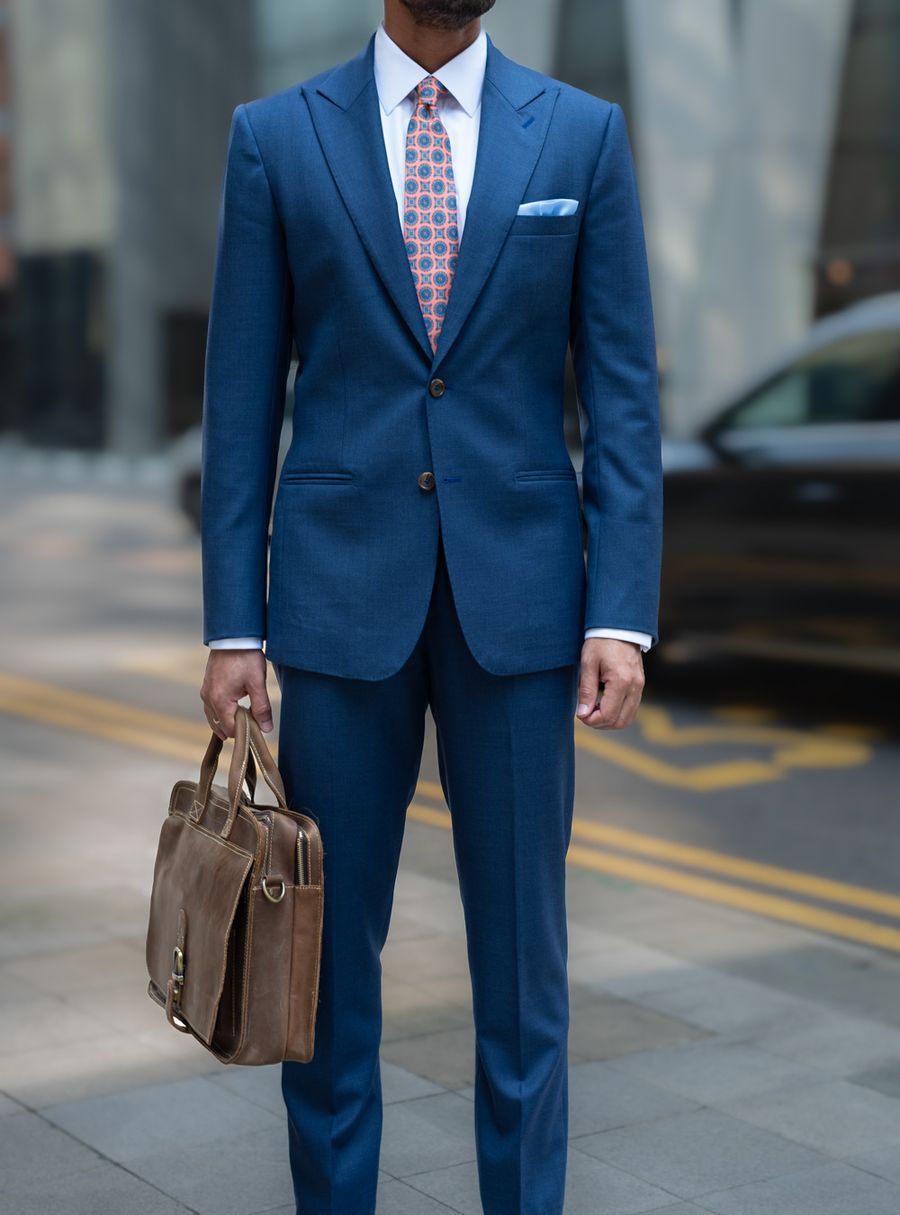 Medium Blue Stretch Textured Two Piece Suit