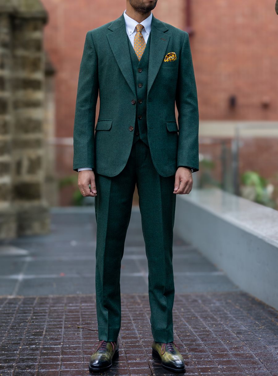 Forest Green Flannel Three Piece Suit