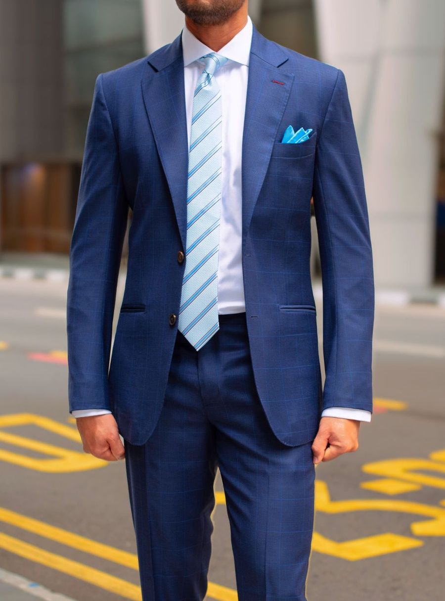 Blue Glen Checks Windowpane Two Piece Suit