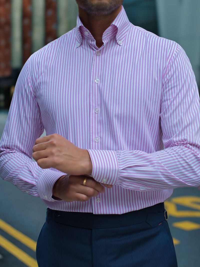 Pink Striped Button Down Collar Shirt