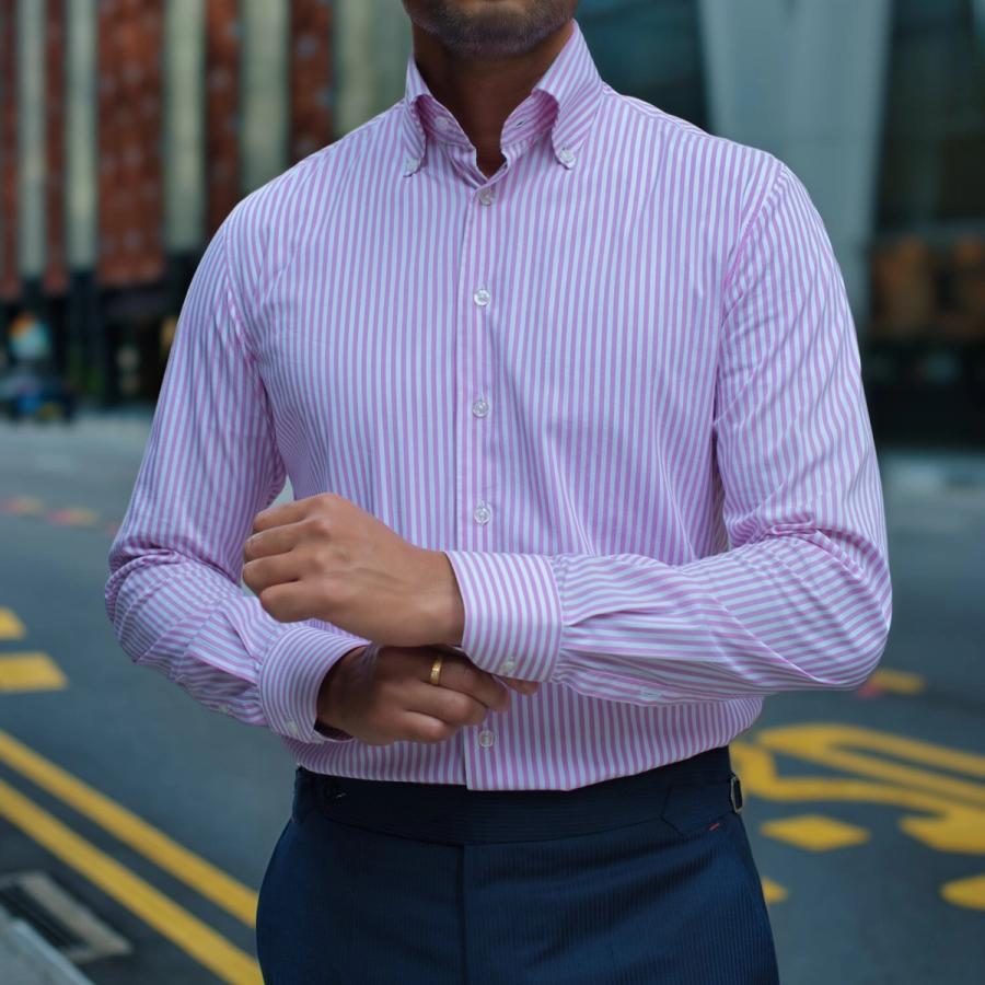 Pink Striped Button Down Collar Shirt