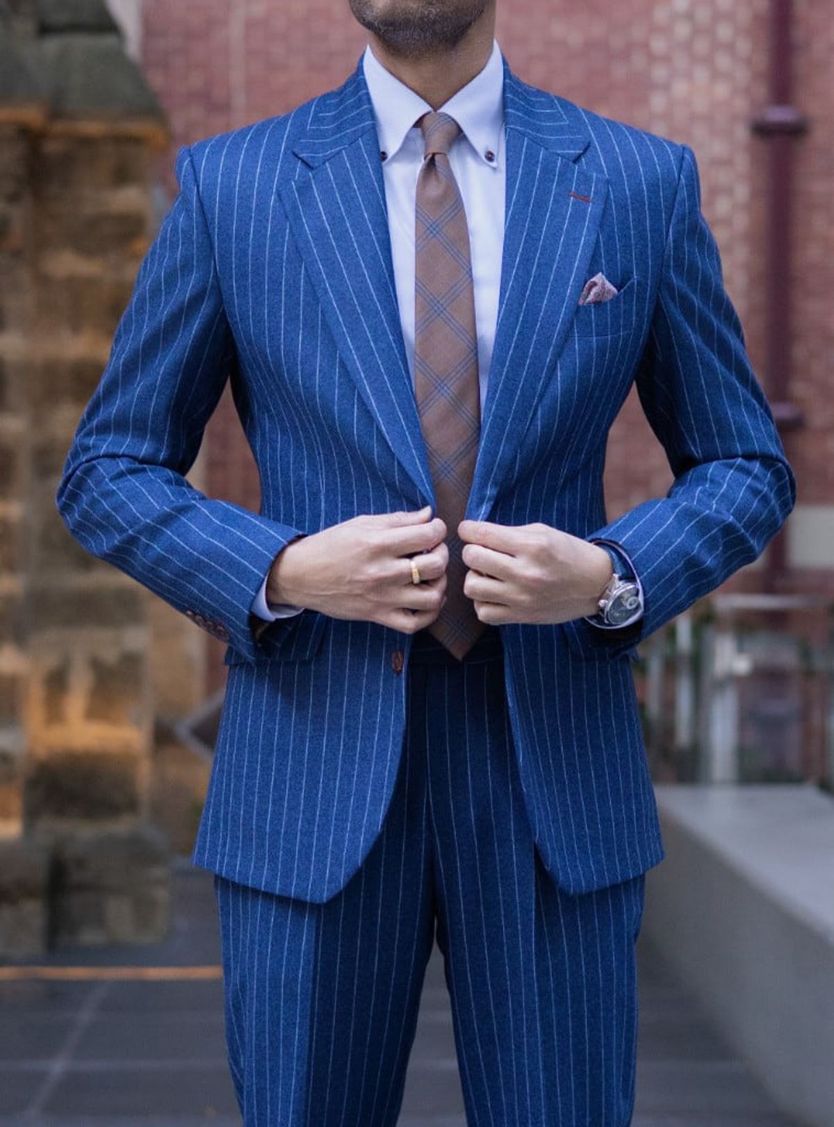 Blue Flannel Broad Hairline Striped 2pc suit
