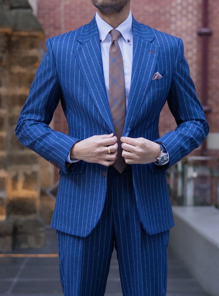 Blue Flannel Broad Hairline Striped 2pc suit