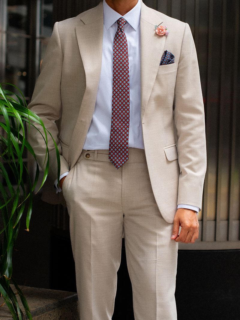 Beige Textured Two Piece Suit