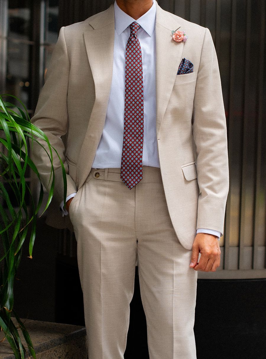 Beige Textured Two Piece Suit