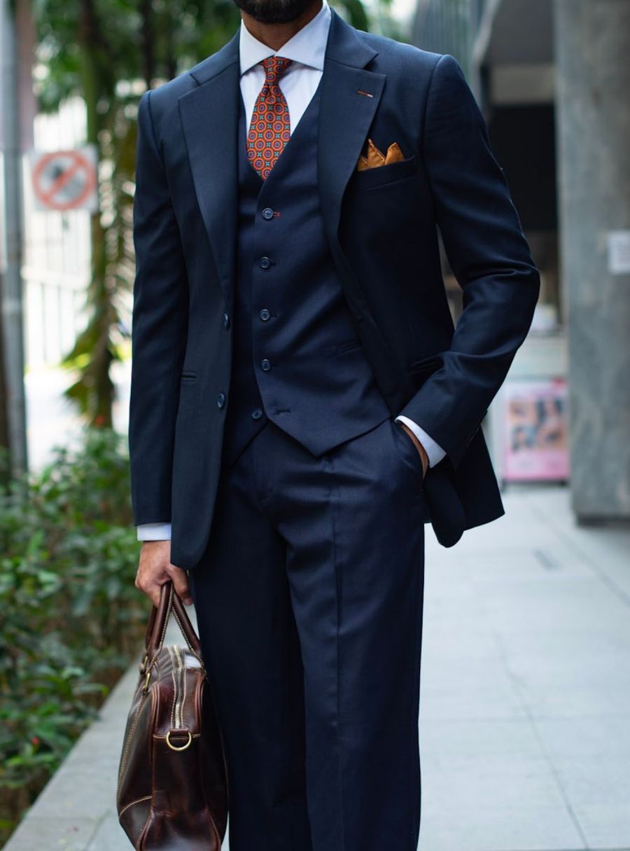 Navy Blue Twill Two Piece Suit
