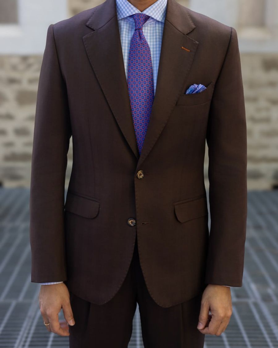 Brown Herringbone Two Piece Suit