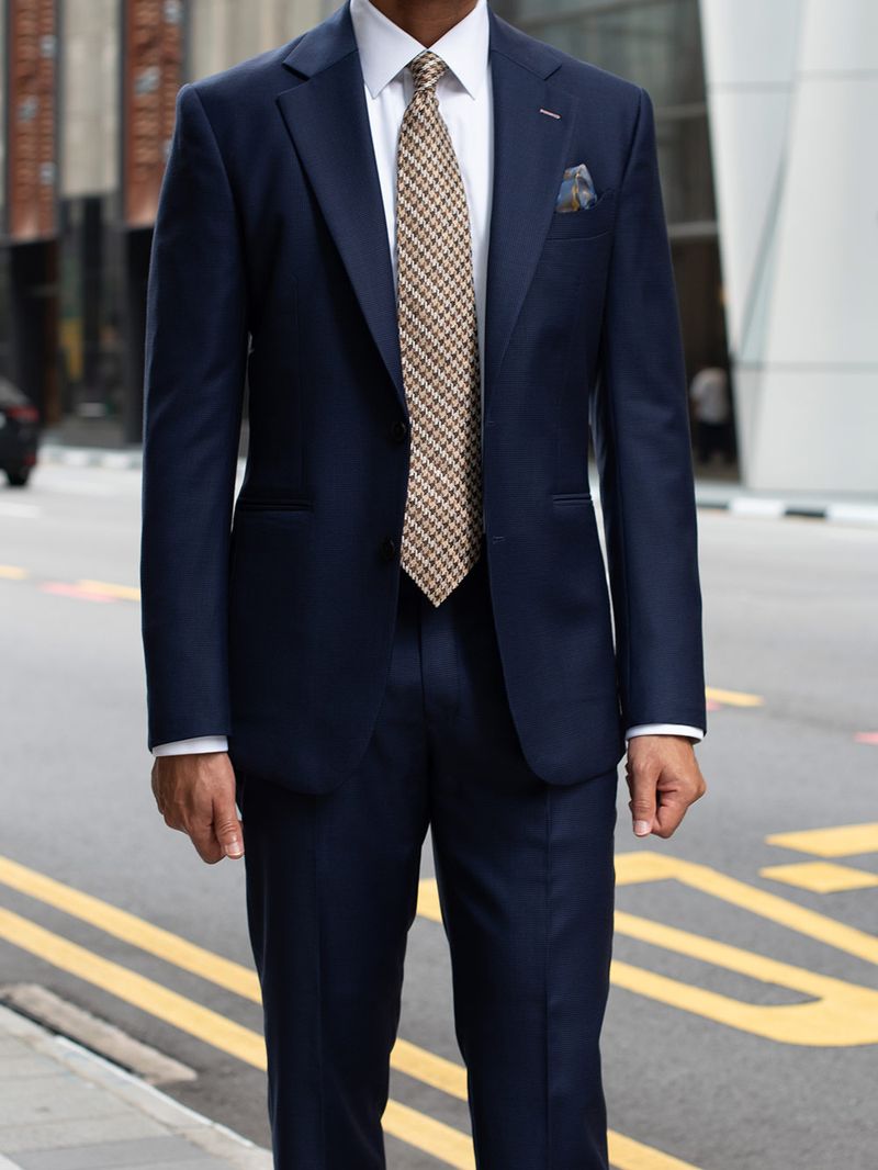 Navy Blue Houndstooth Two Piece Suit