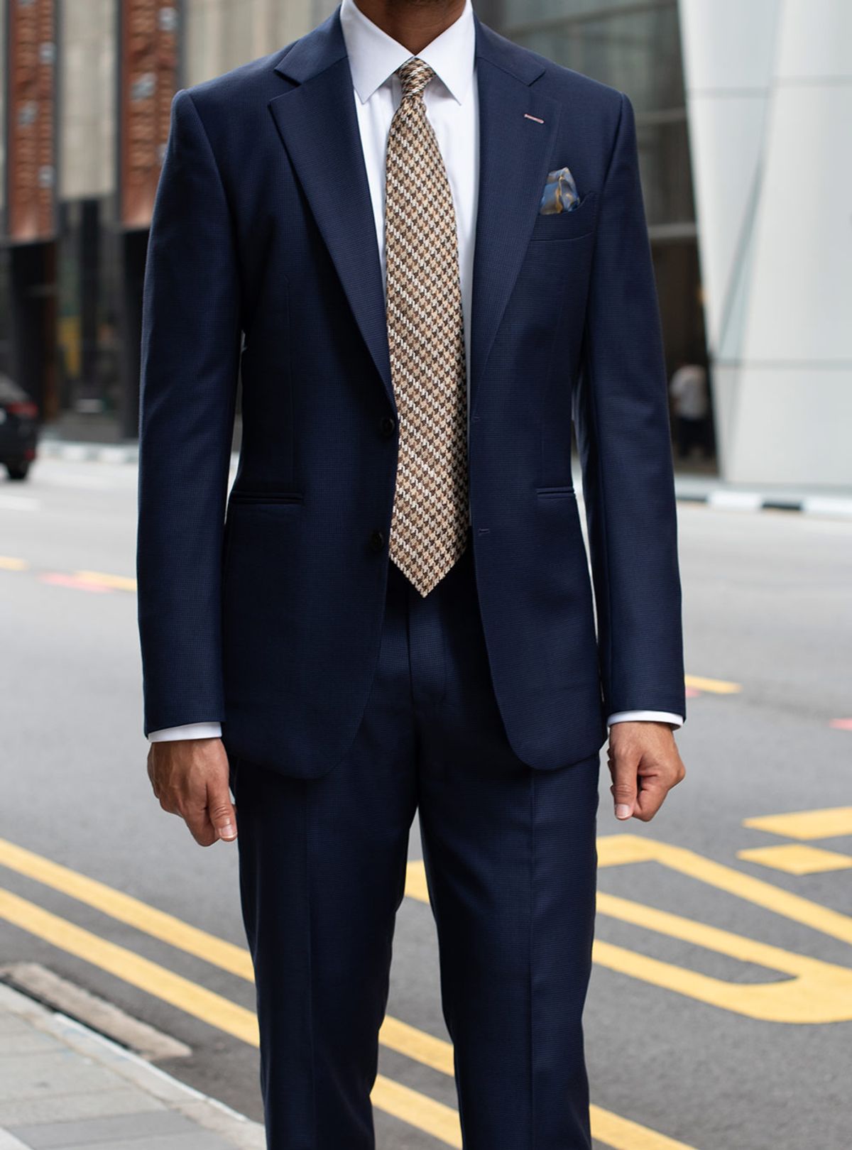 Navy Blue Houndstooth Two Piece Suit