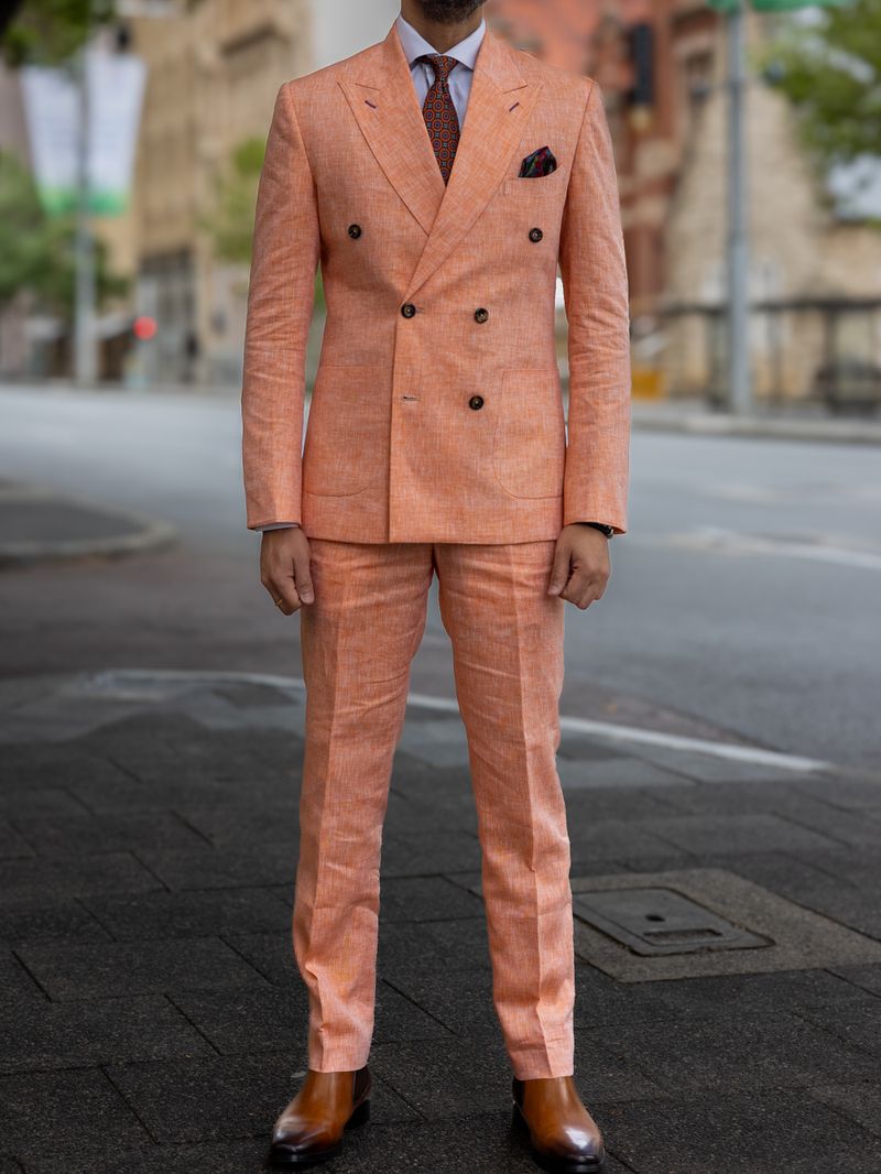 Peach Orange Linen Two Piece Suit
