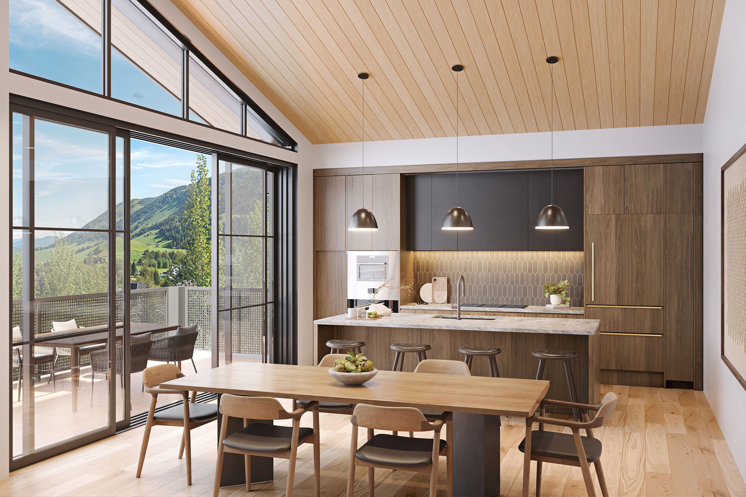 Open-concept living and kitchen space in Cadence mountain residence