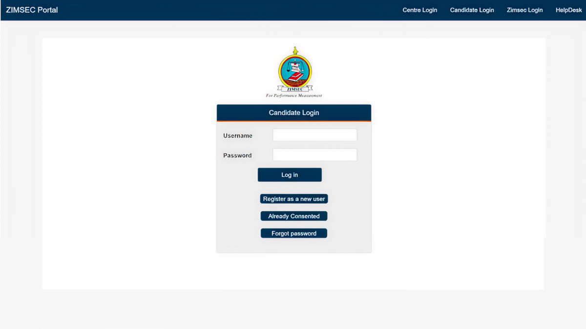 ZIMSEC DCMV Portal login page