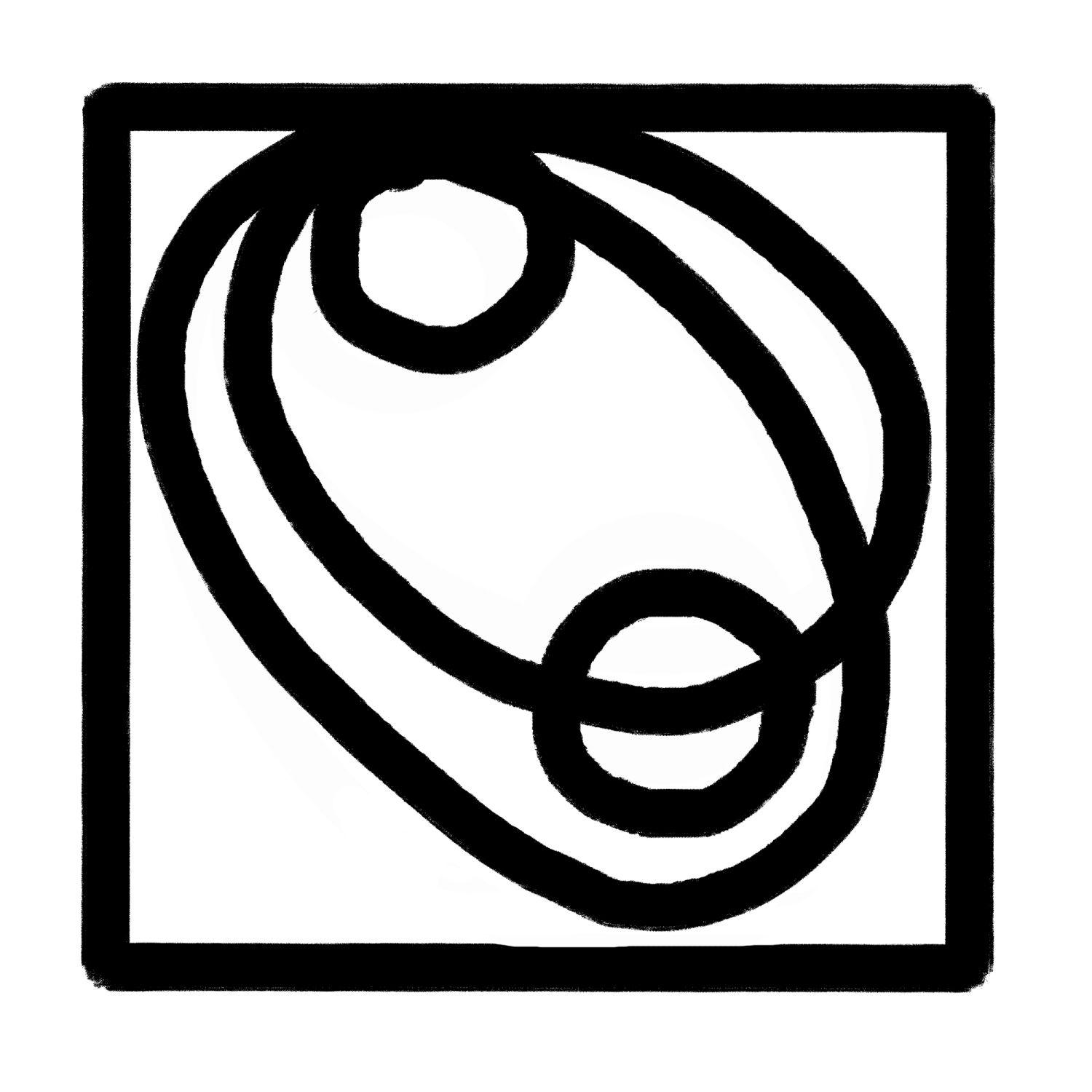 square sigil with looping circles inside.