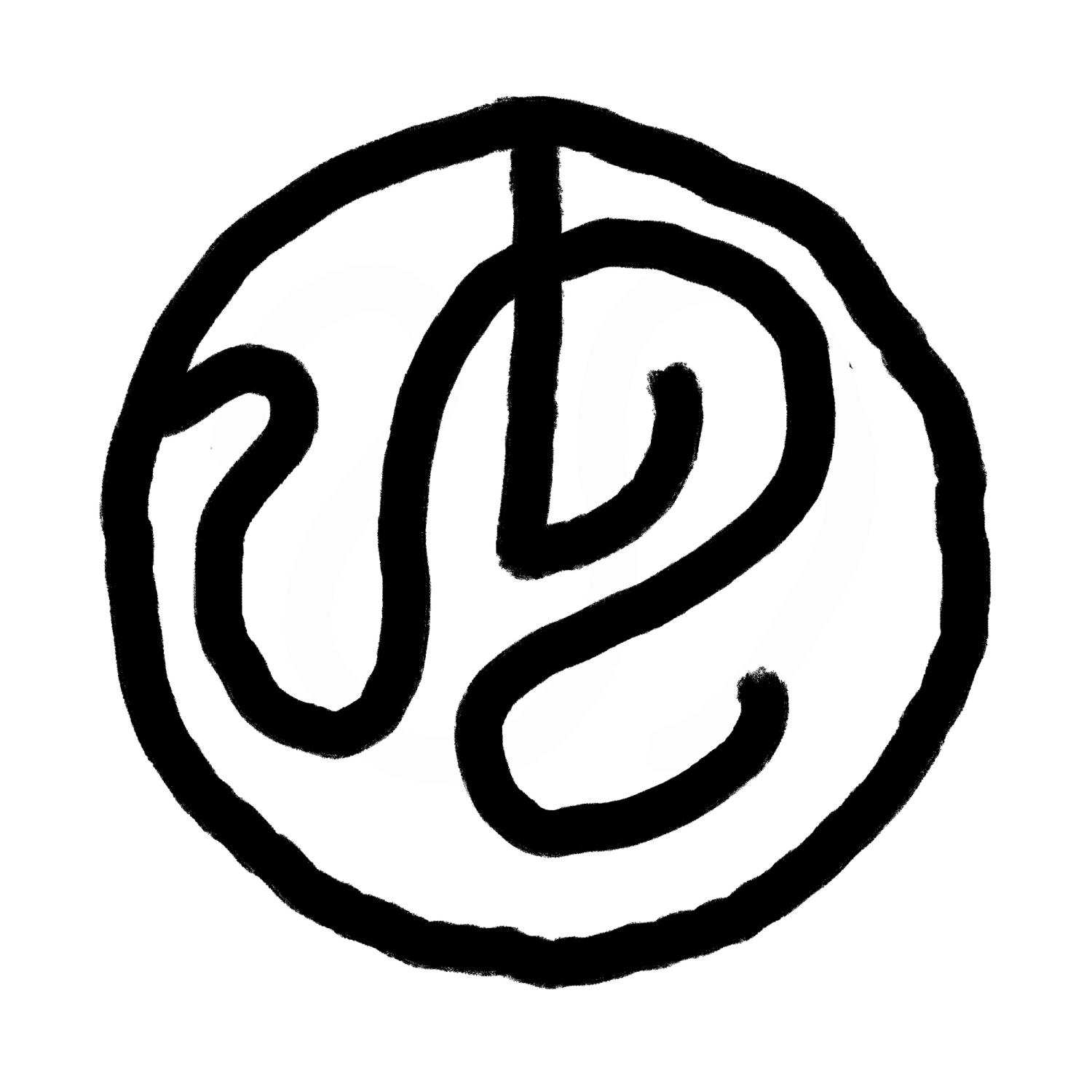 circular sigil with wiggling lines inside.