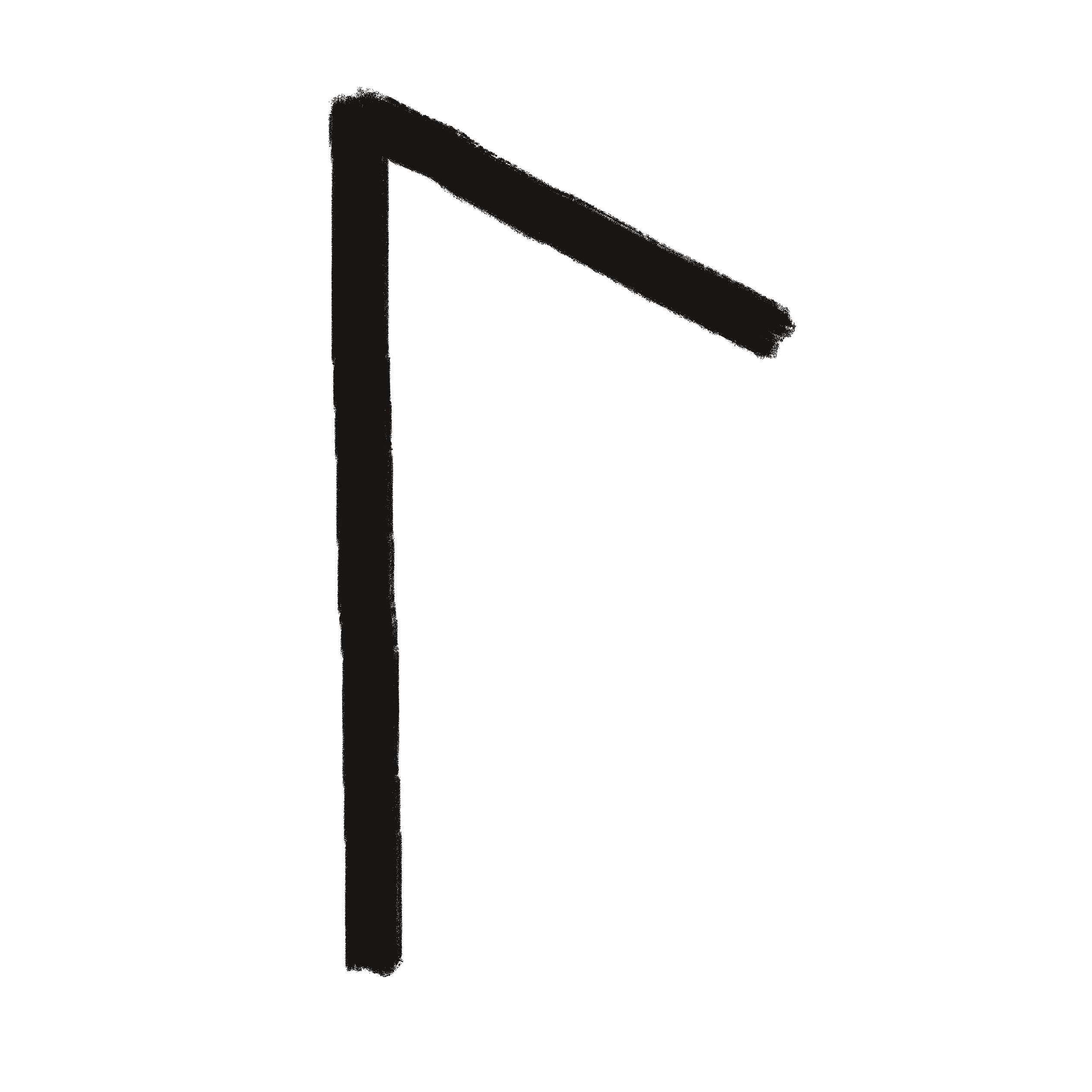 Vertical line with a right leaning, downward diagonal bend at the top.