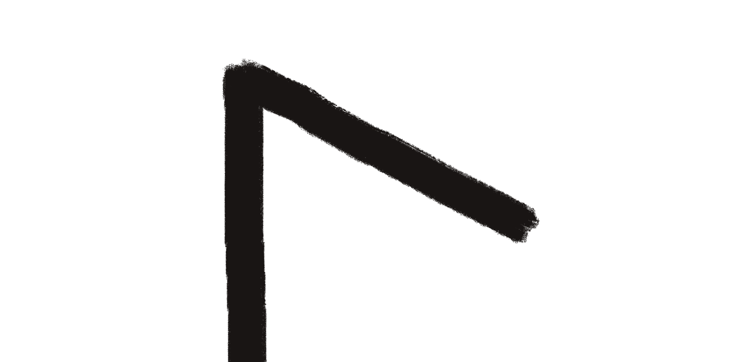 Vertical line with a right leaning, downward diagonal bend at the top.