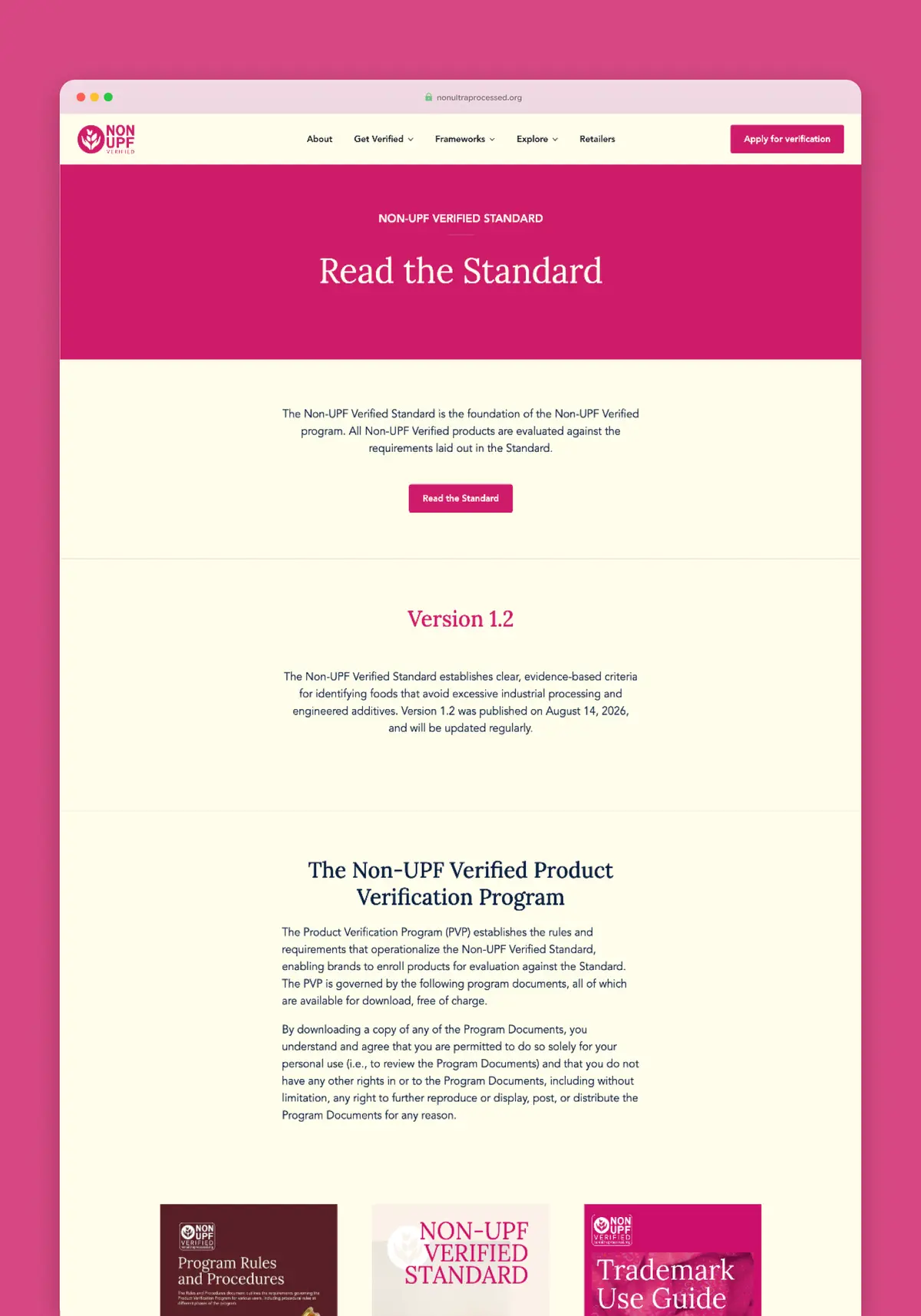 Non-UPF Verified Standard page.
