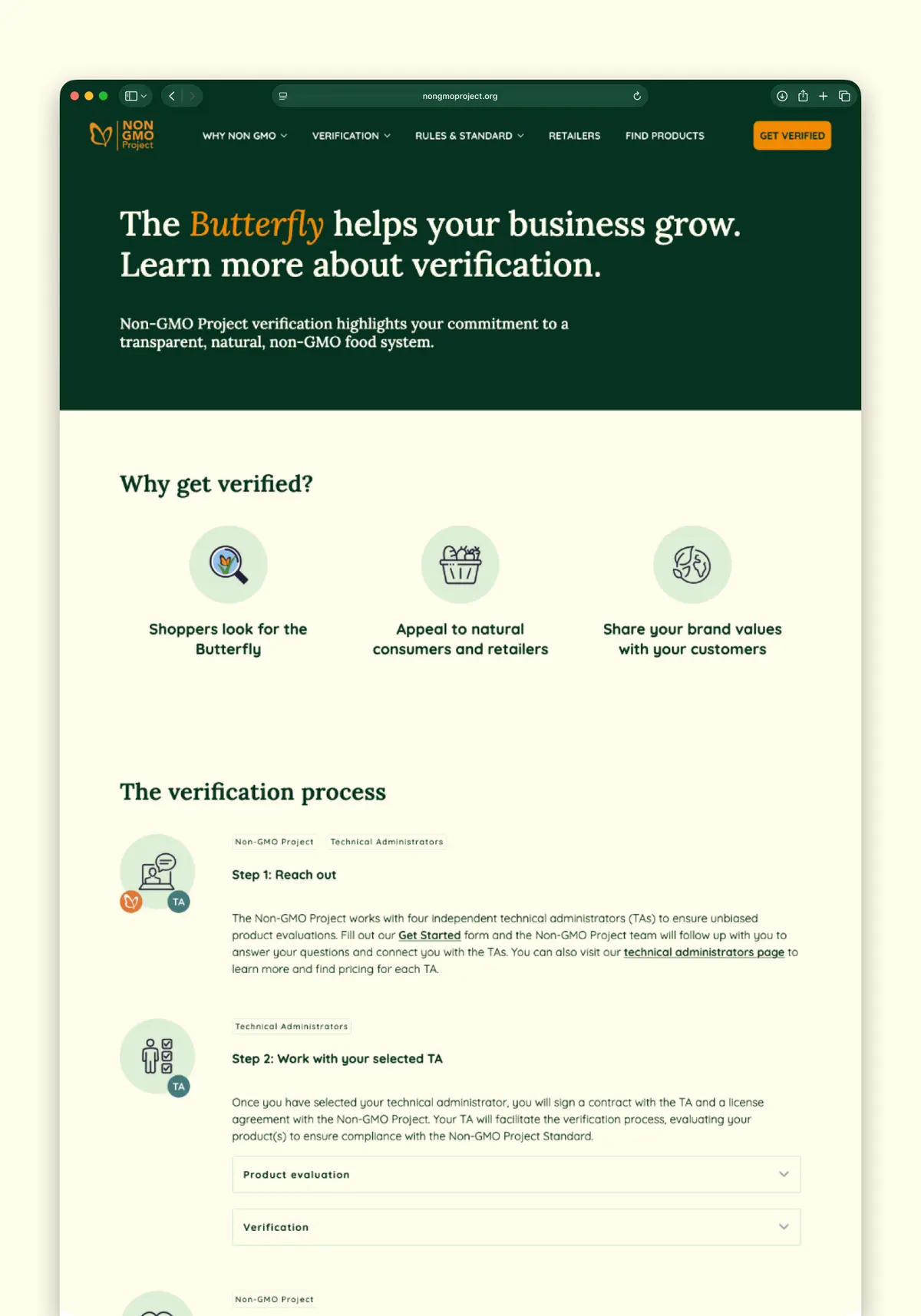 Non-GMO verification process page.