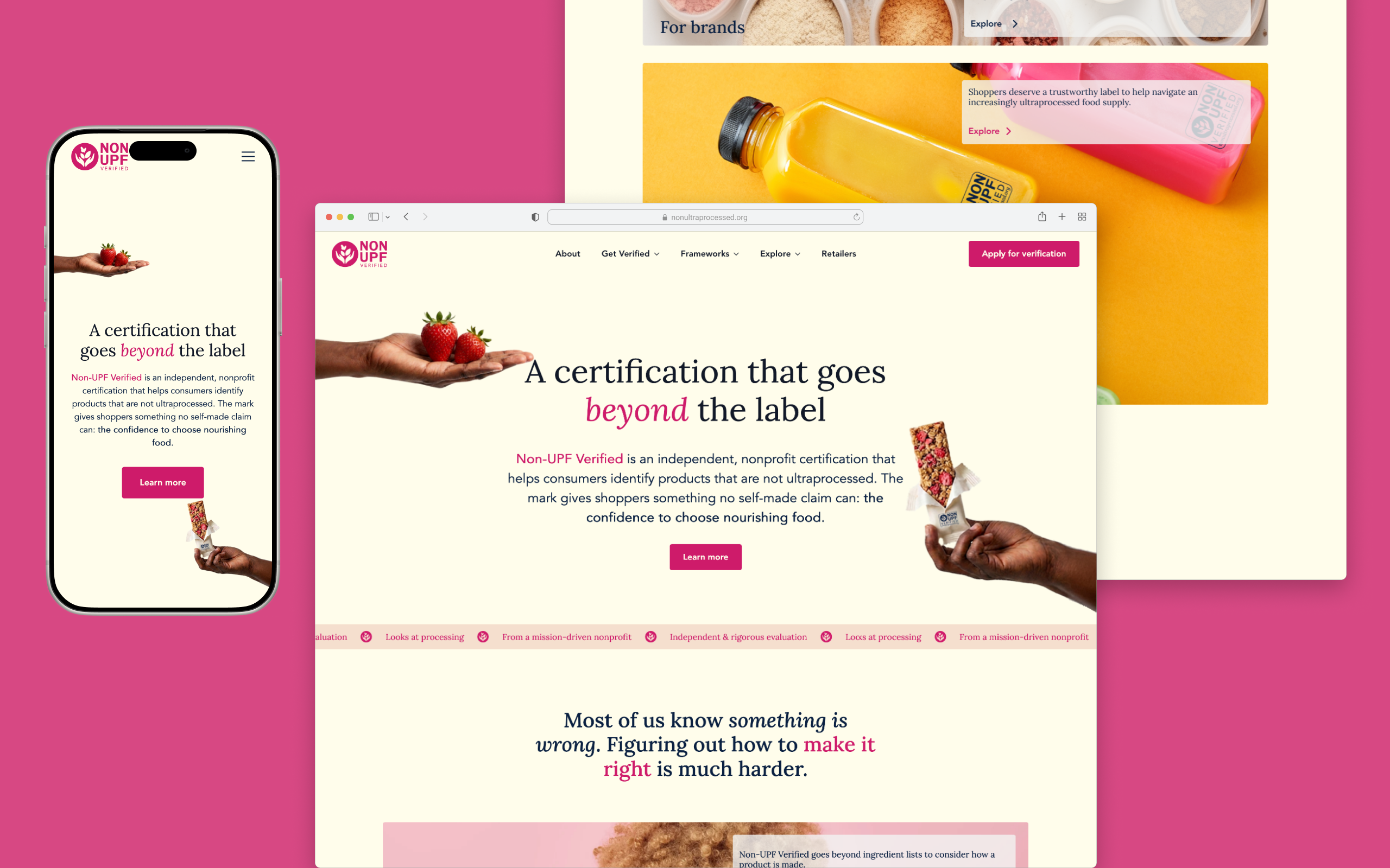 Screenshot of Non-UPF Verified homepage on mobile and desktop browsers.