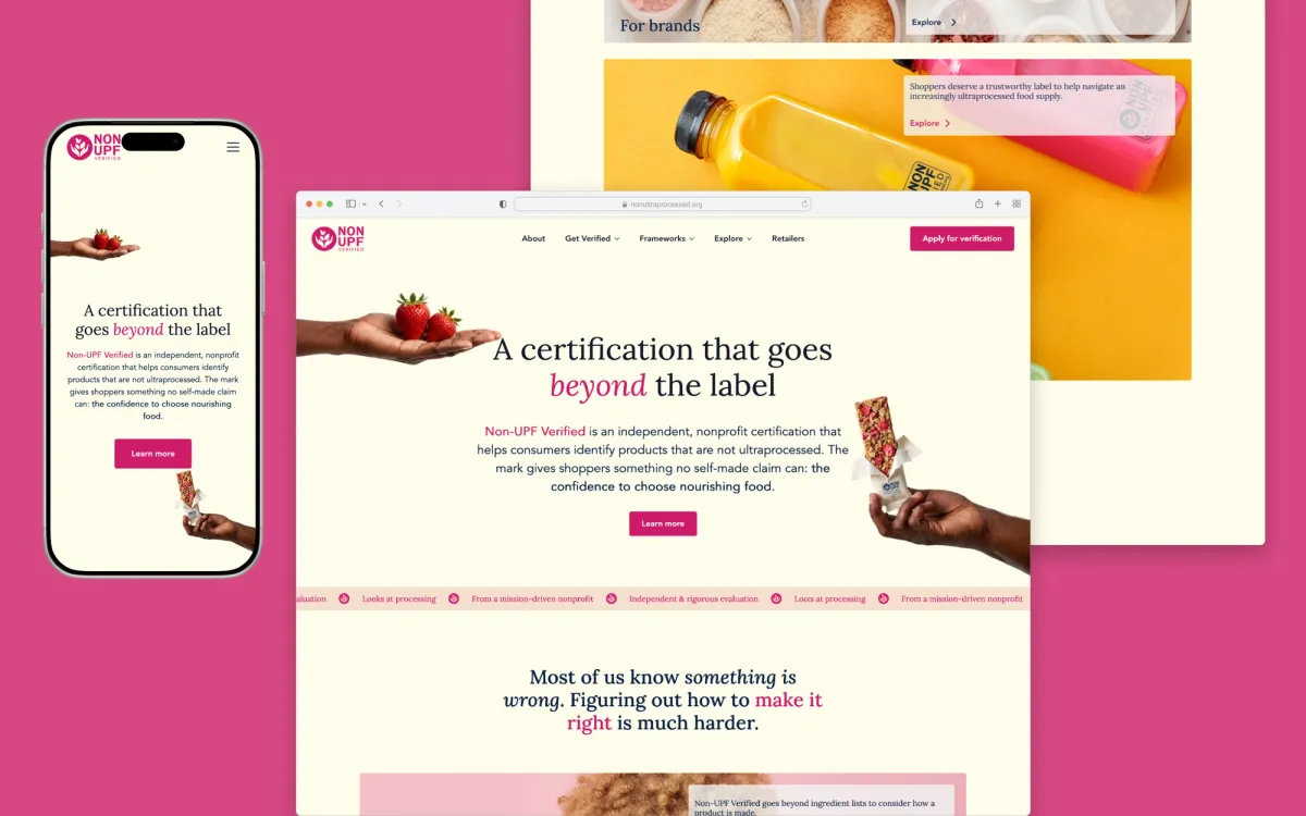 Screenshot of Non-UPF Verified homepage on mobile and desktop browsers.