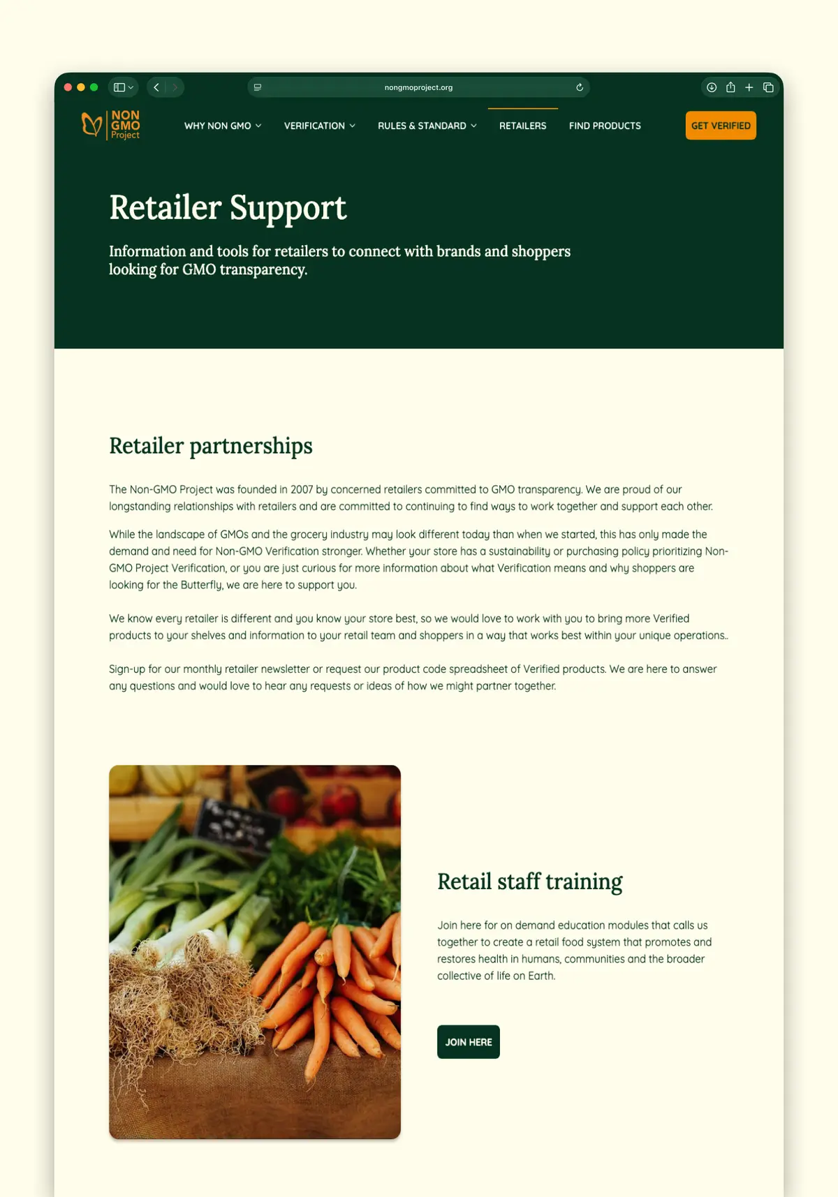 Retailer support page.