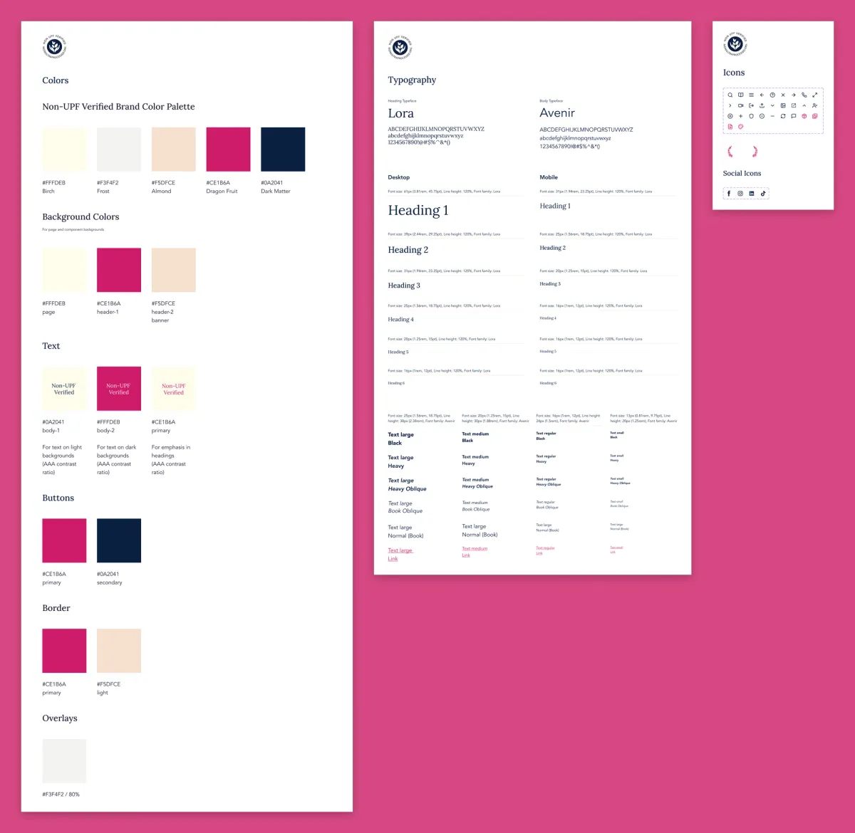 Nonultraprocessed.org brand style guide, colors, icons, and typography.