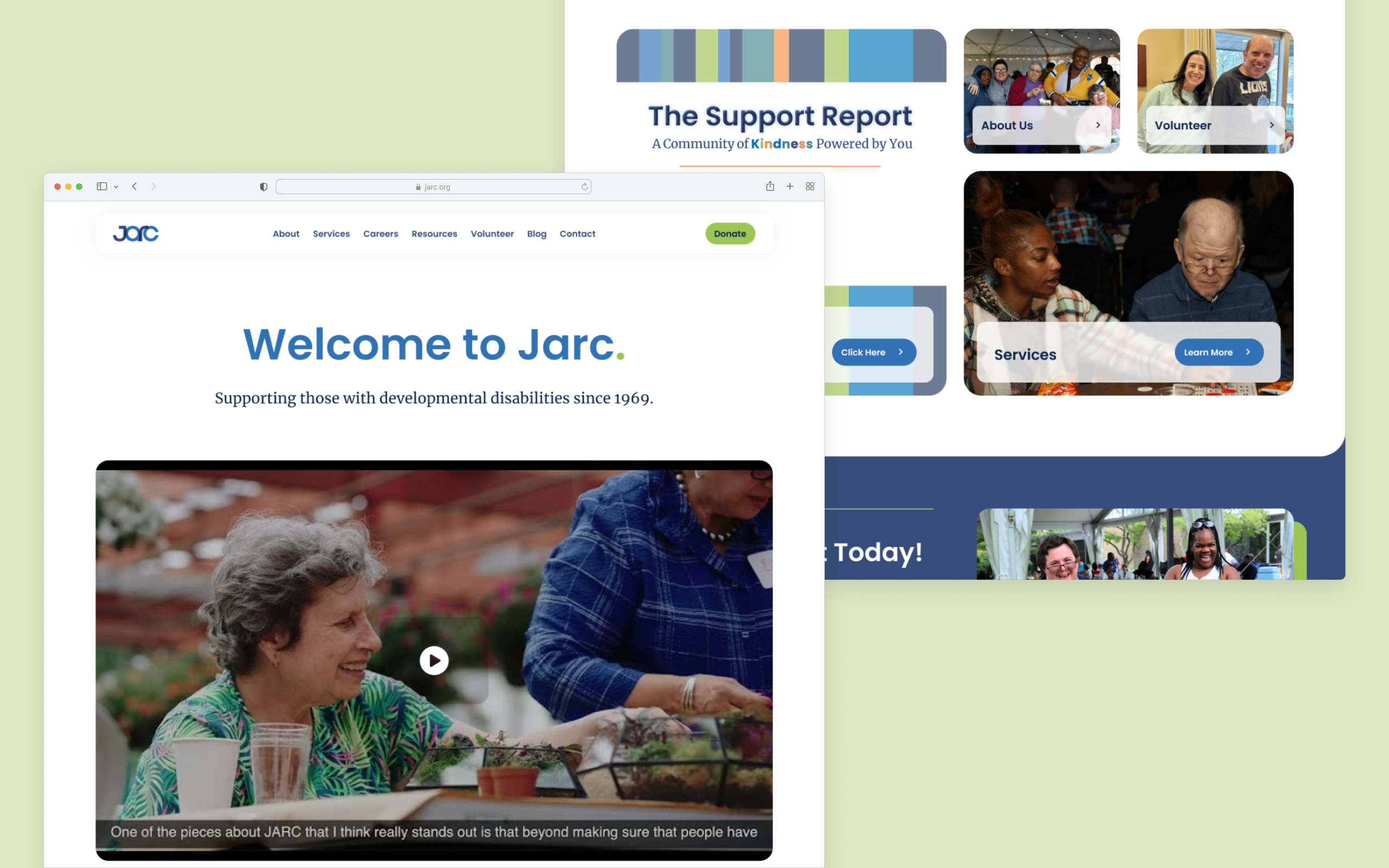 Screenshots of the Jarc homepage in a browser.