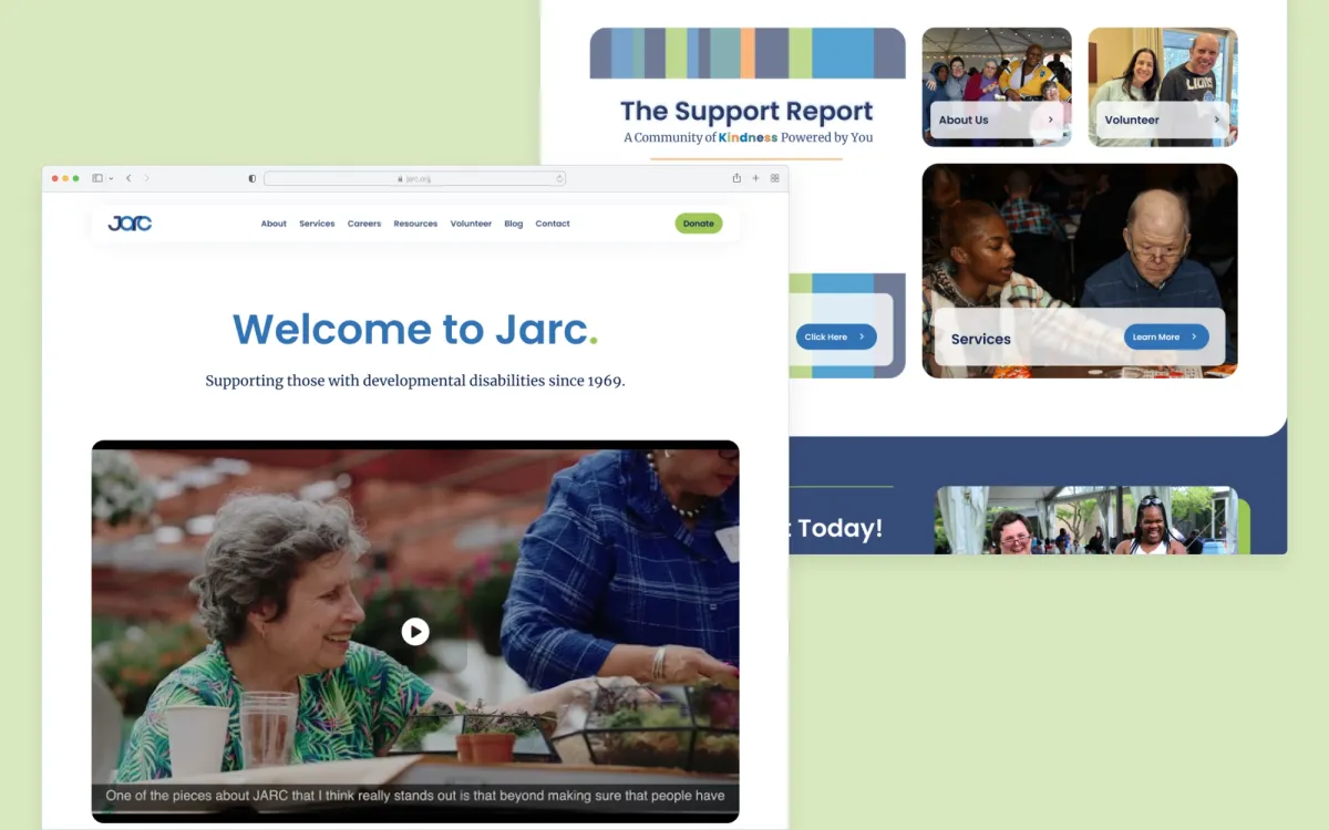 Screenshots of the Jarc homepage in a browser.