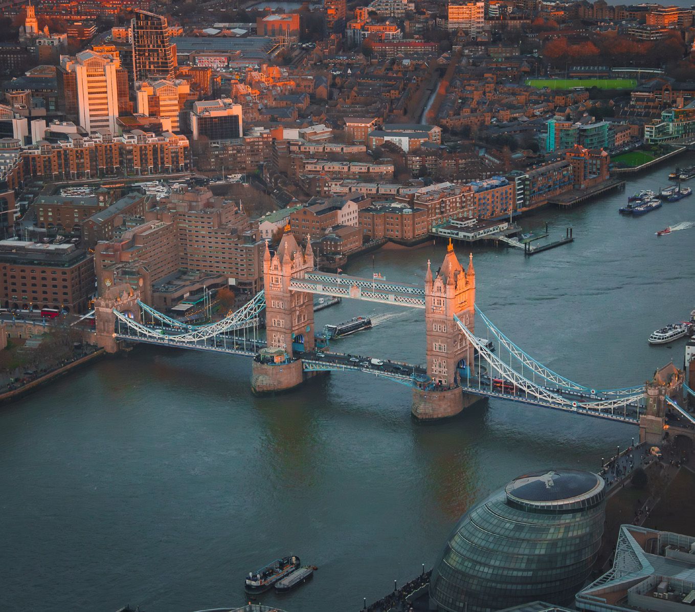 Tower Bridge and the Thames from above, London