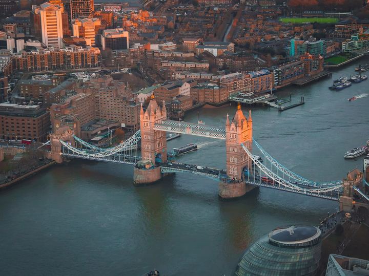 Tower Bridge and the Thames from above, London