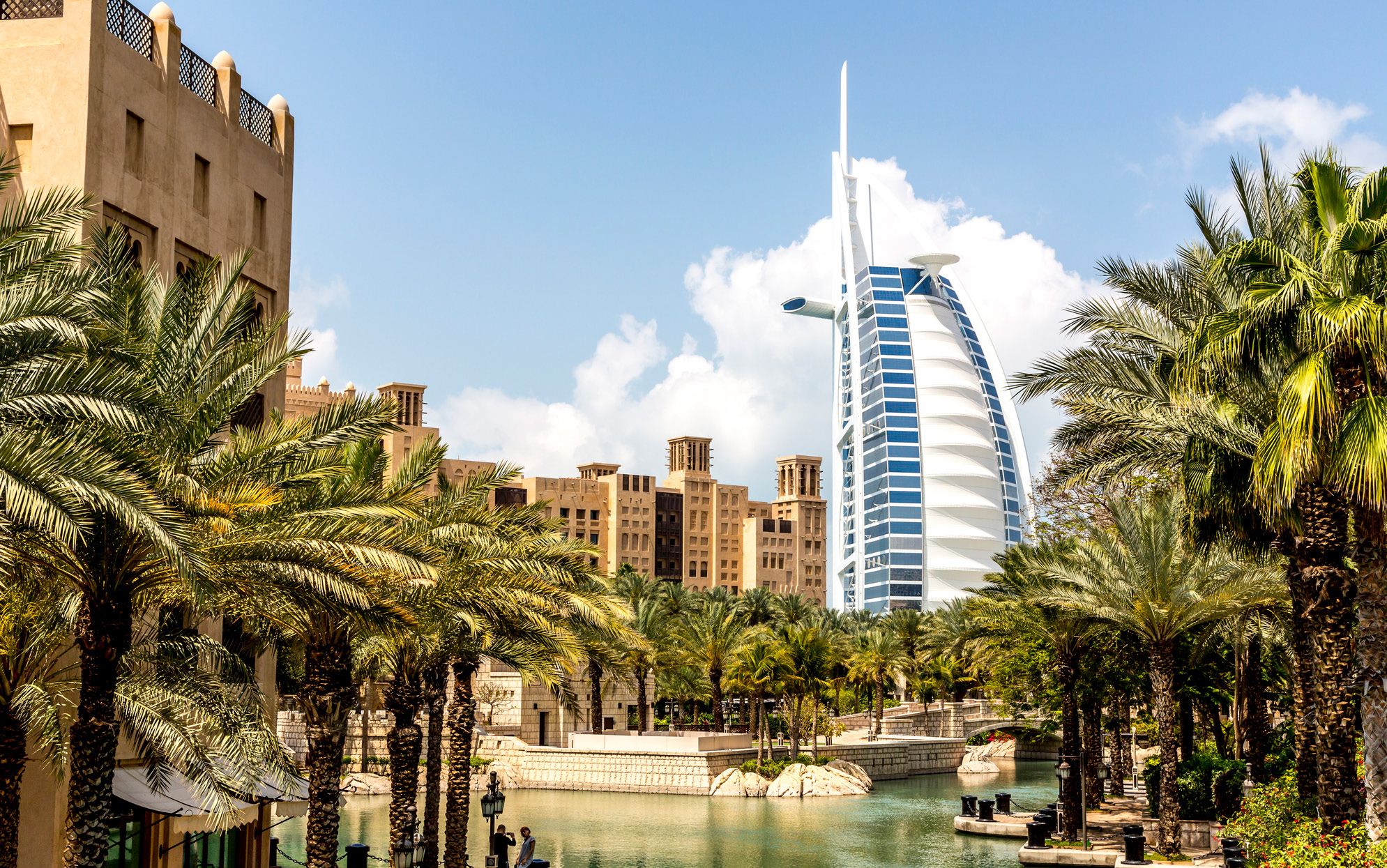 The Burj Al Arab seen across Madinat Jumeirah, Dubai