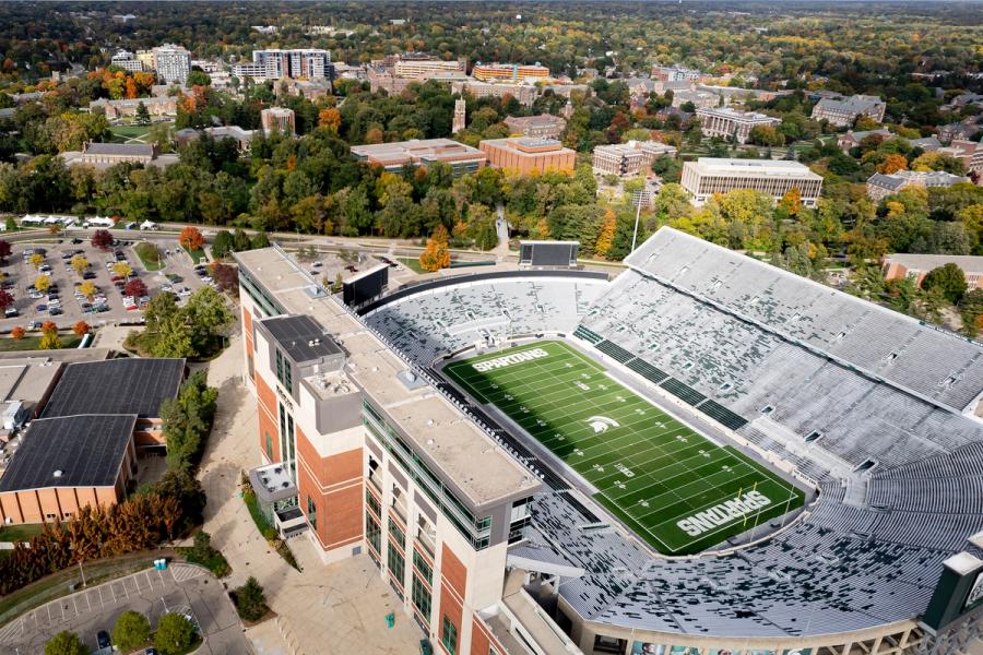 Michigan state football stadium during fall