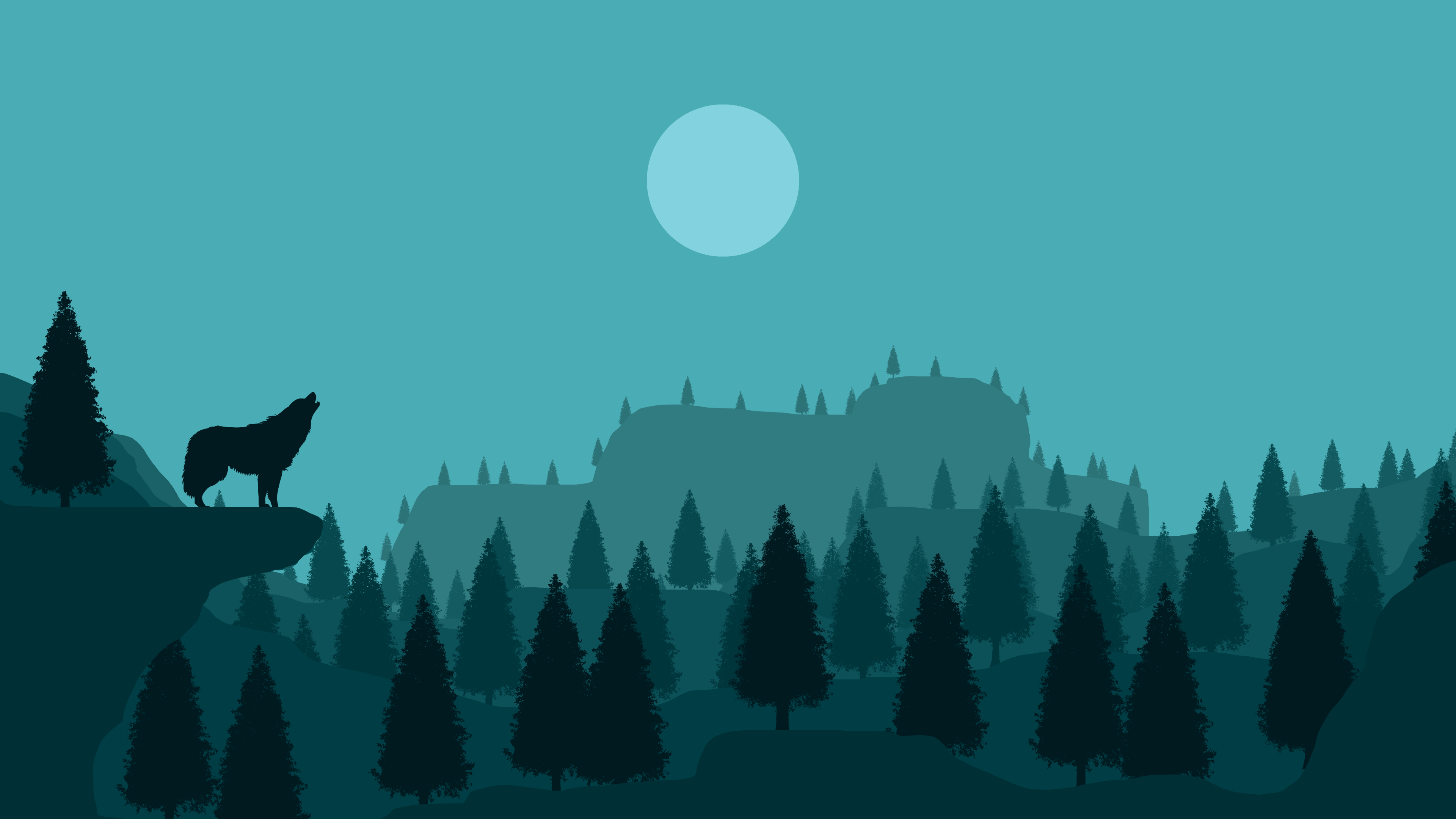 Background showing a wolf and a forest during night