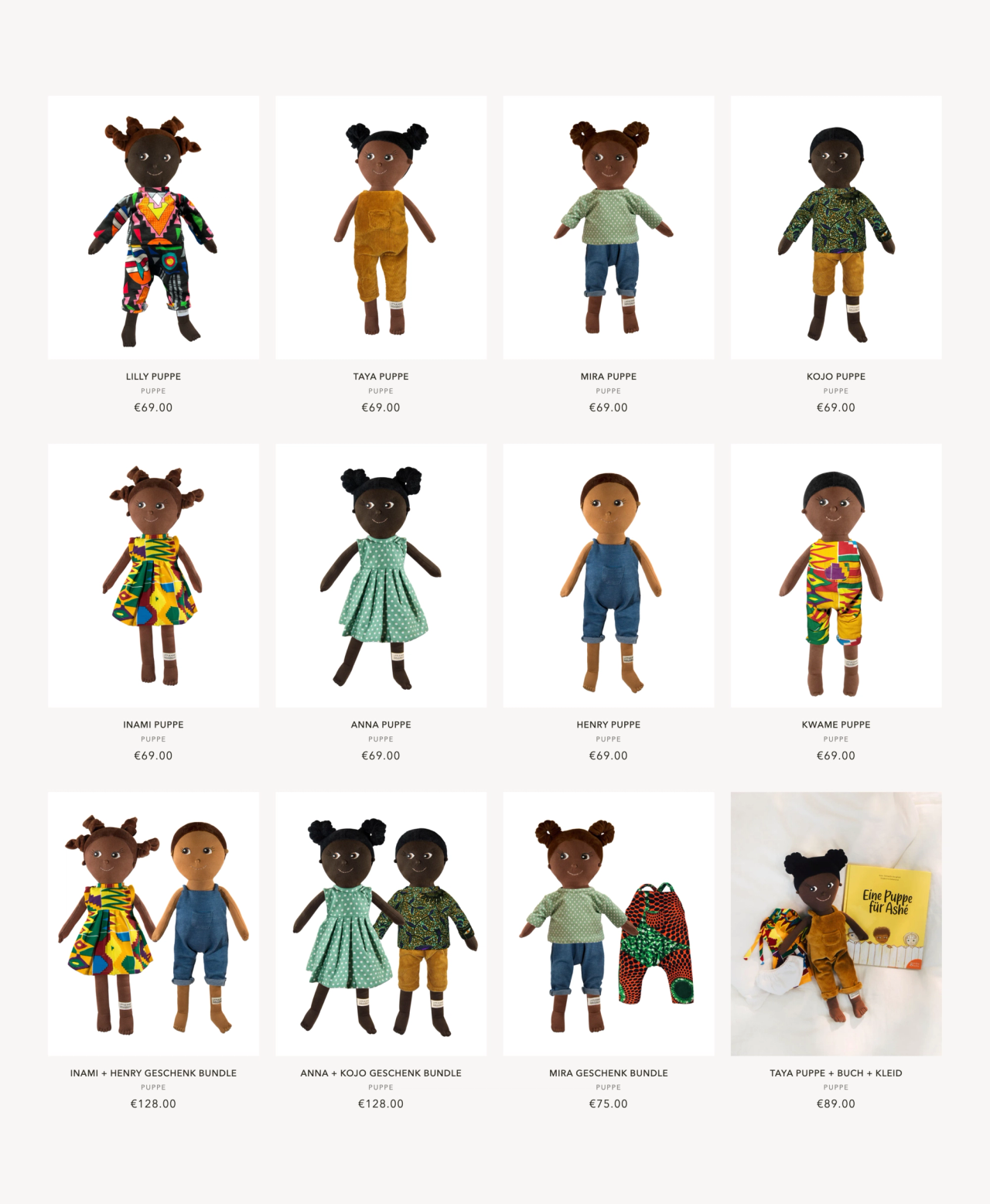 The website's doll collection grid page