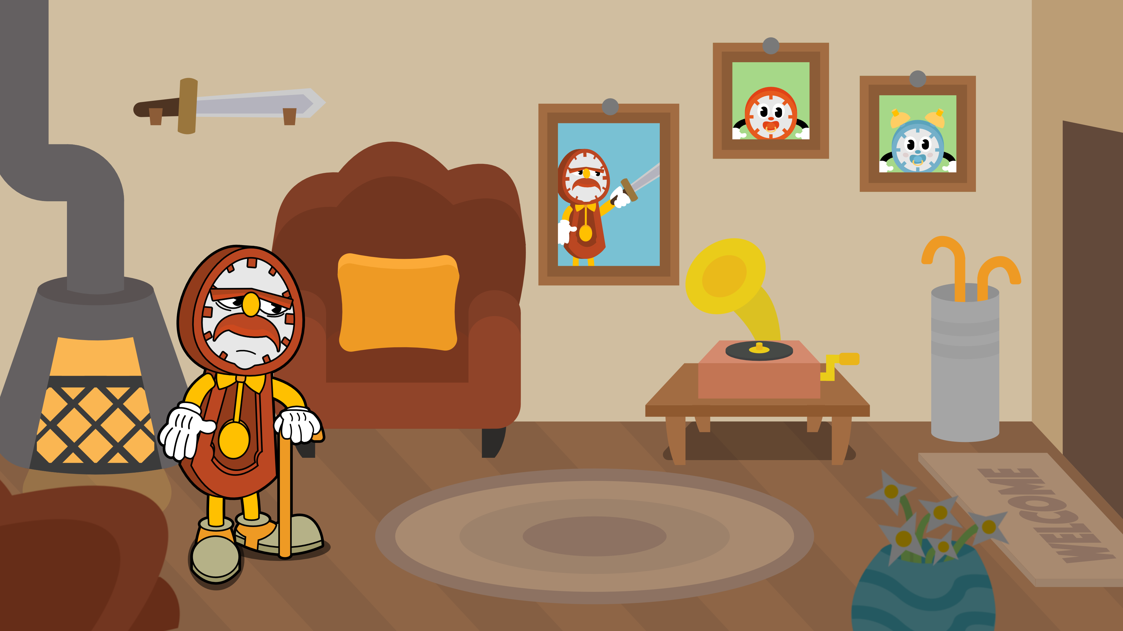 Game scene showing an old-fashioned living room