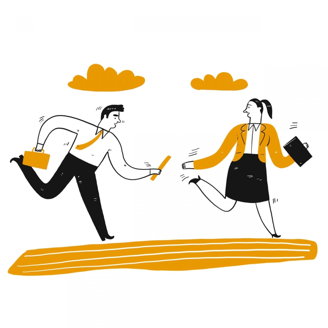 Business man relay runners sprinters running runners, Hand drawing line art doodle style isolated on white background