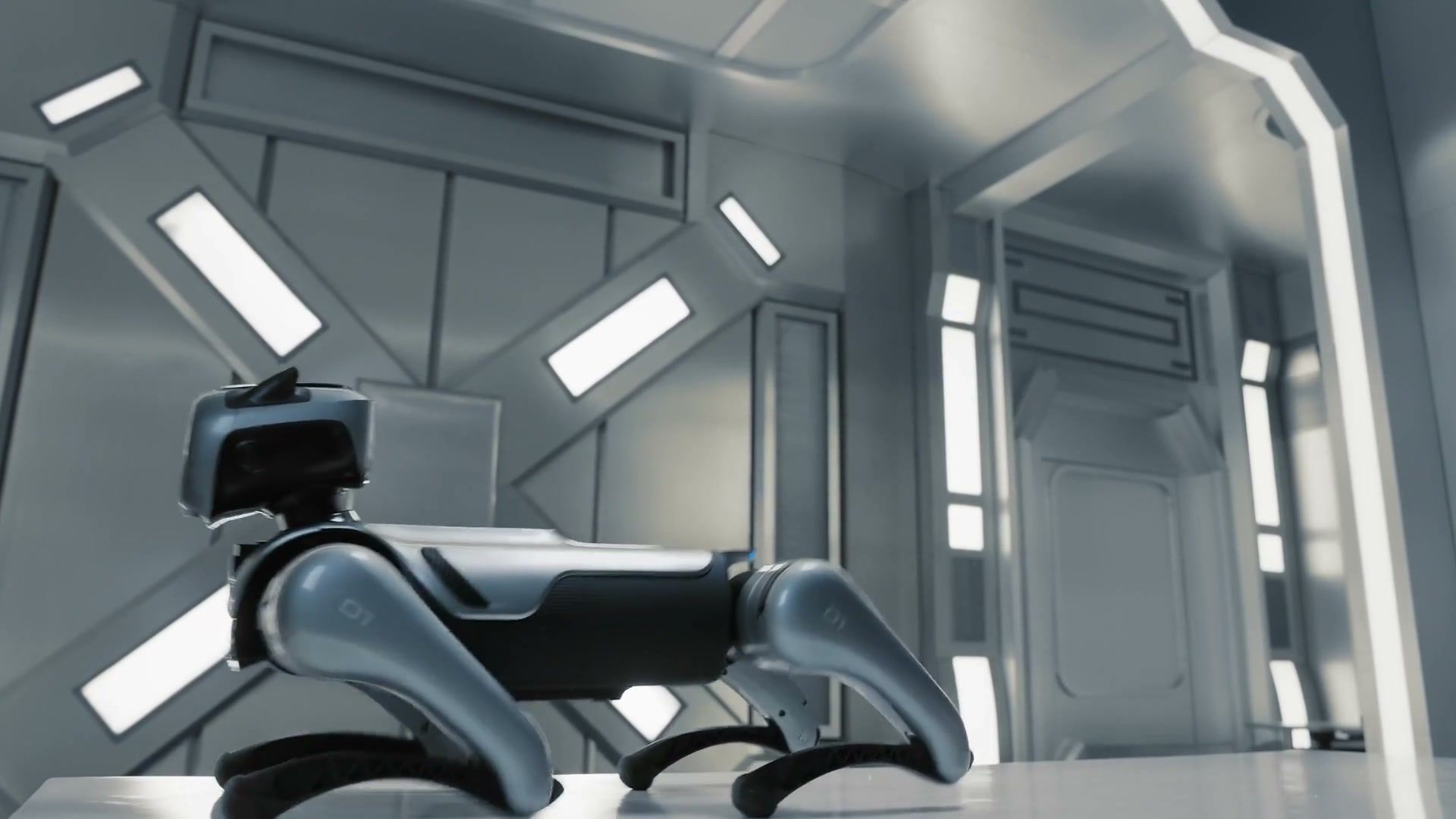 MagicDog quadruped robot leg and actuator detail in the laboratory
